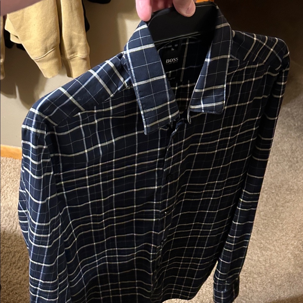 Boss Dark Blue Checkered Shirt